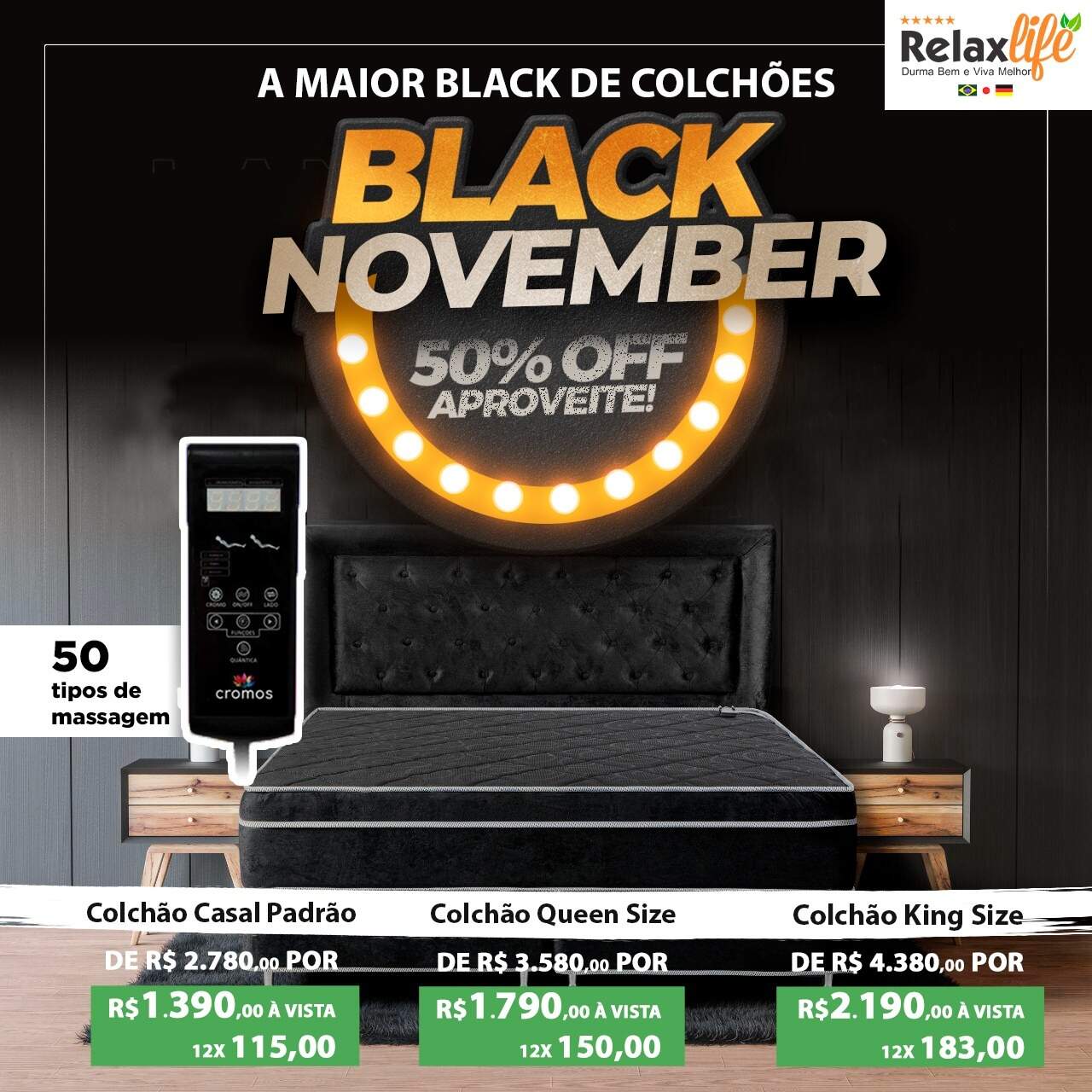 Maior Black de Colch&atilde;o Massagem do Pa&iacute;s: de 2.790 por 1.390 em 12X